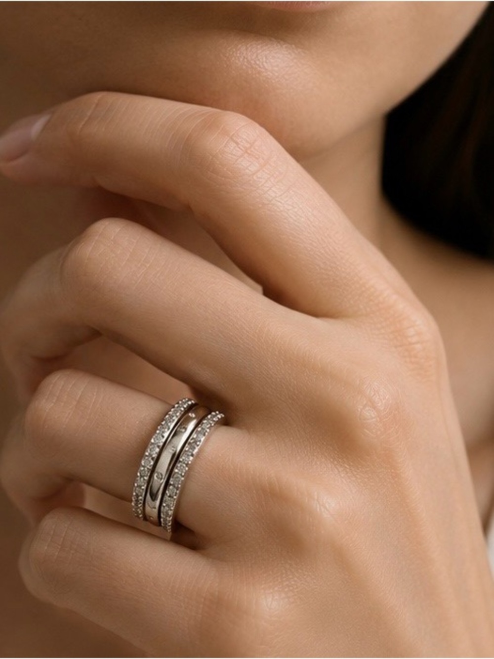 Vintage Style CZ Stack Ring Set 3-Piece Silver Plated Rings US Size 5
